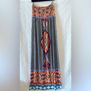 Bailey Blue Tribal Diamond Print Strapless Maxi Dress